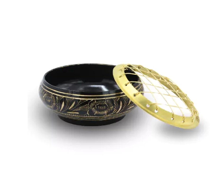 Wierookbrander houtskool messing rose bowl