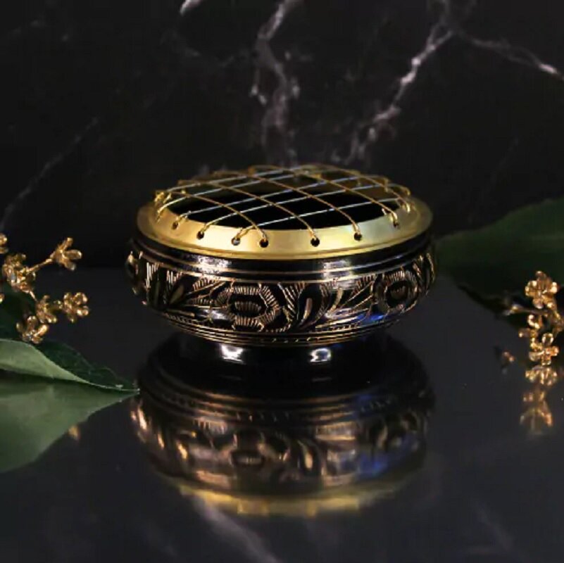 Wierookbrander houtskool messing rose bowl